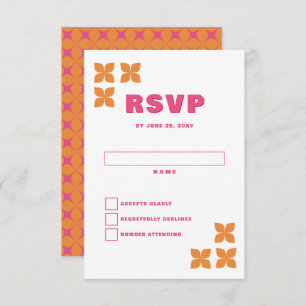 Retro Groovy 70s Pink Orange Wedding RSVP Card