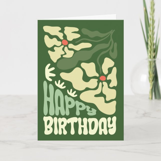 Retro Groovy 70s Psychedelic Floral Birthday Card (Front)