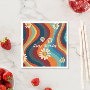 Retro Groovy 70's Rainbow Daisy Birthday Napkin
