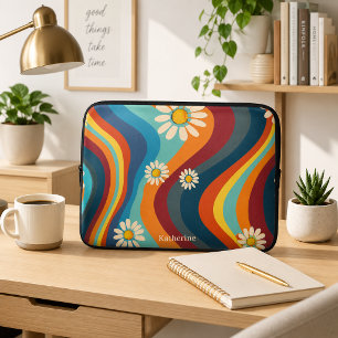 Retro Groovy 70's Rainbow Daisy Laptop Sleeve