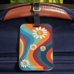 Retro Groovy 70's Rainbow Daisy Luggage Tag