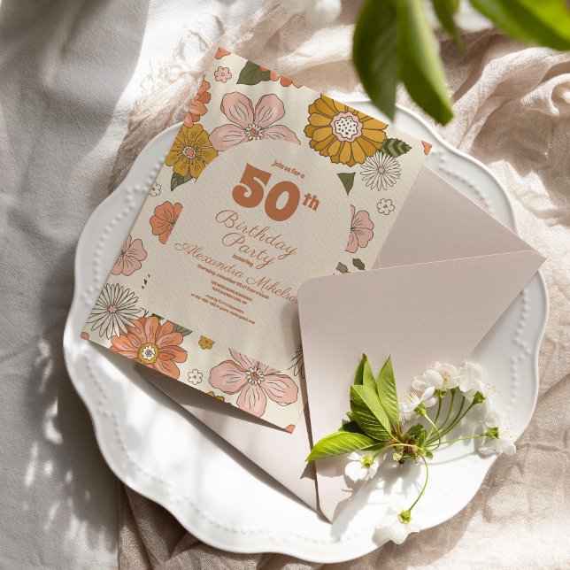 Retro Groovy 70's Themed 50th Birthday Invitation (Creator Uploaded)