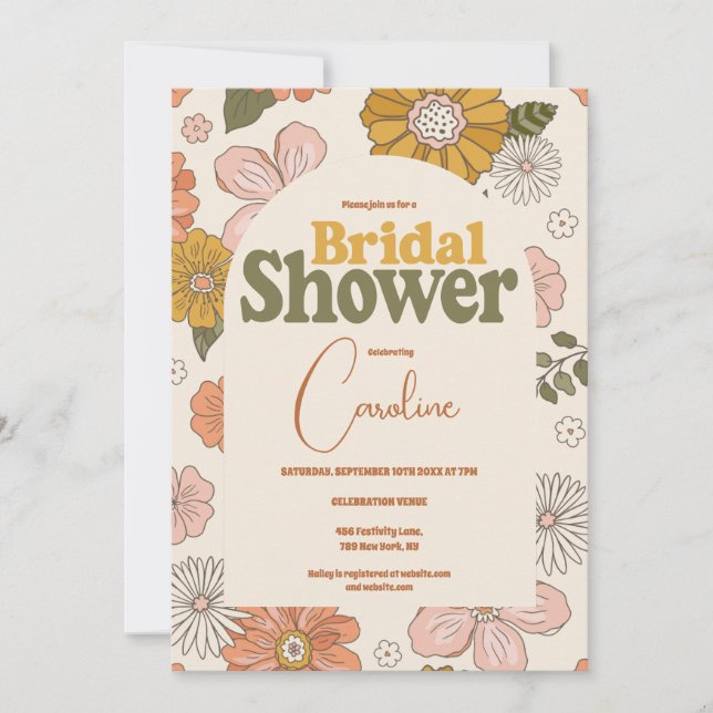 Retro Groovy 70's Themed Bridal  Invitation (Front)