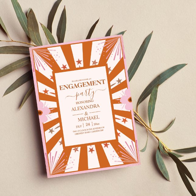 Retro Groovy 70's Themed Geometric Engagement Invitation (Creator Uploaded)