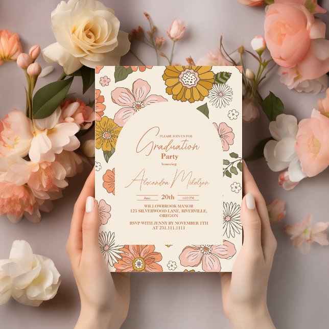 Retro Groovy 70's Themed Graduation Invitation (Creator Uploaded)