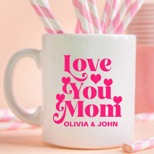 Retro Groovy 70's Themed Love You Mum Pink Coffee Mug
