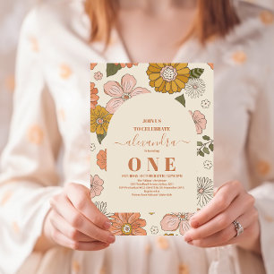 Retro Groovy 70's Themed Muted Tones  1st Birthday Invitation