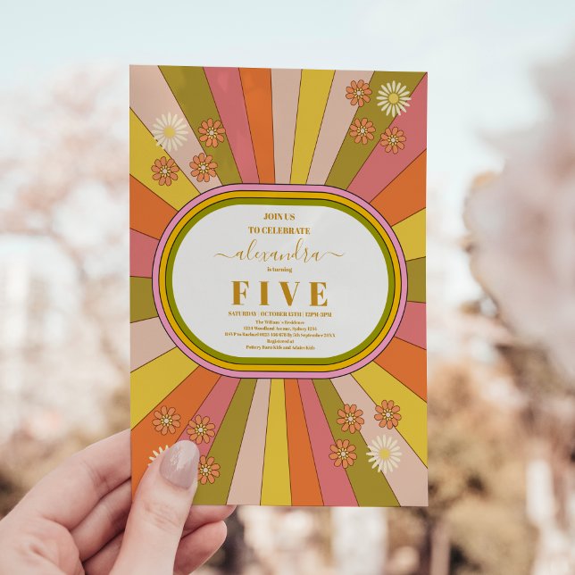 Retro Groovy 70's Themed Muted Tones Kids Birthday Invitation (Creator Uploaded)