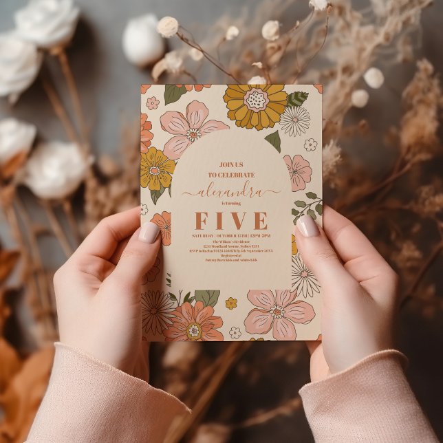 Retro Groovy 70's Themed Muted Tones Kids Birthday Invitation (Creator Uploaded)