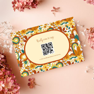 Retro Groovy 70's Themed Muted Tones Wedding RSVP 