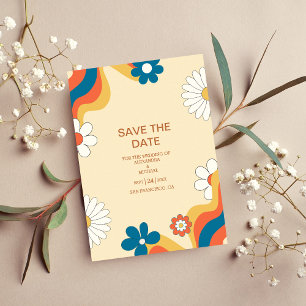 Retro Groovy 70's Themed Muted Tones Wedding Save The Date
