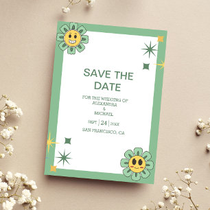 Retro Groovy 70's Themed Muted Tones Wedding Save The Date