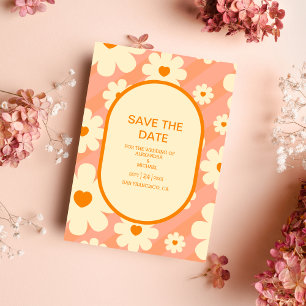 Retro Groovy 70's Themed Muted Tones Wedding Save The Date