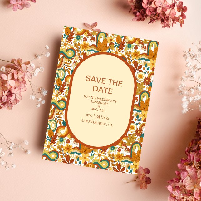 Retro Groovy 70's Themed Muted Tones Wedding Save  The Date (Creator Uploaded)