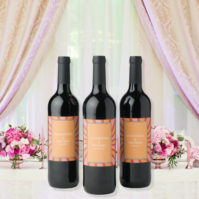 Retro Groovy 70's Themed Muted Tones Wedding Wine  Label (Creator Uploaded)