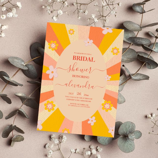 Retro Groovy 70's Themed orange yellow Bridal Invitation (Creator Uploaded)