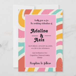 Retro Groovy 70s Wavy Colourful Wedding Invitation