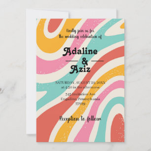 Retro Groovy 70s Wavy Colourful Wedding Invitation