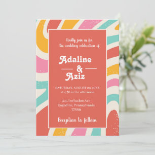 Retro Groovy 70s Wavy Colourful Wedding  Invitation