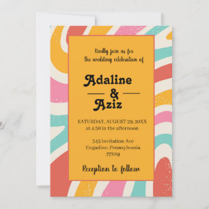 Retro Groovy 70s Wavy Colourful Wedding Invitation