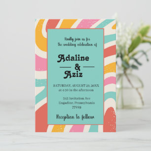 Retro Groovy 70s Wavy Colourful Wedding Invitation