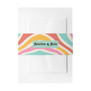 Retro Groovy 70s Wavy Colourful Wedding Invitation Belly Band