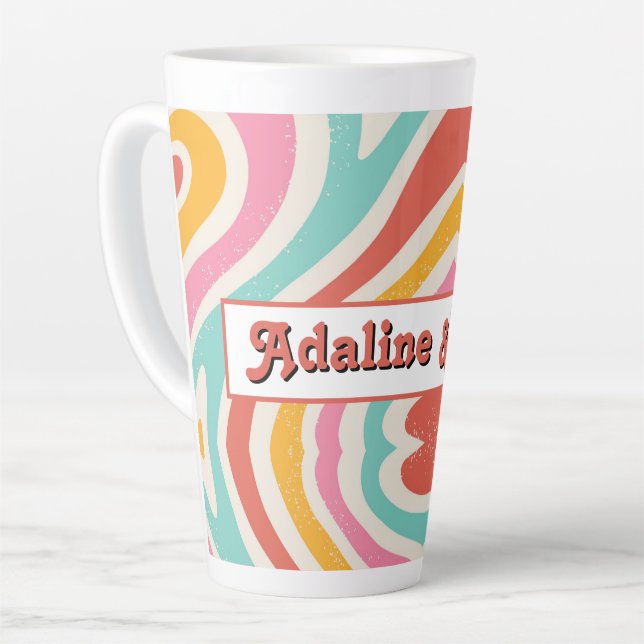 Retro Groovy 70s Wavy Colourful Wedding Latte Mug (Left Angle)
