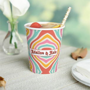 Retro Groovy 70s Wavy Colourful Wedding Paper Cups