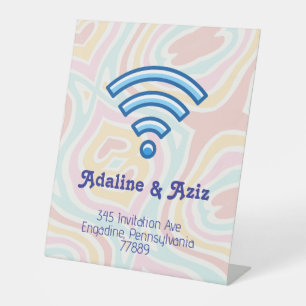 Retro Groovy 70s Wavy Colourful Wedding Pedestal Sign