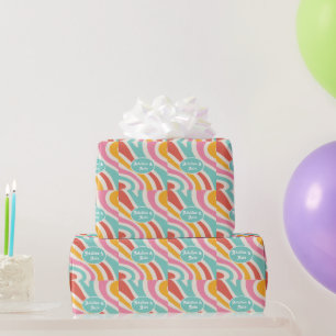 Retro Groovy 70s Wavy Colourful Wedding Wrapping Paper