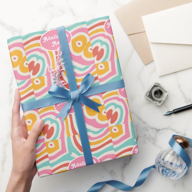 Retro Groovy 70s Wavy Colourful Wedding Wrapping Paper (Gifting)