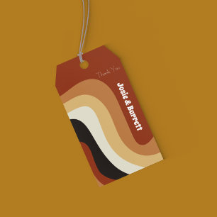 Retro Groovy 70s Wavy Orange Brown Funky Wedding Gift Tags