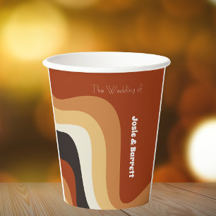 Retro Groovy 70s Wavy Orange Brown Funky Wedding Paper Cups