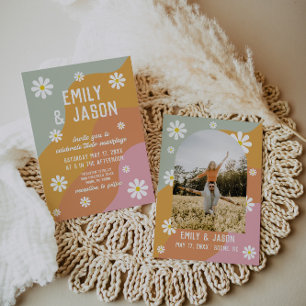 retro groovy 70's wedding invitation