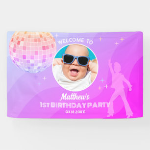 Retro Groovy 80s 90s Disco Birthday Welcome Photo Banner