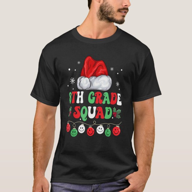 Retro Groovy 8th Grade Squad  Christmas Teacher Li T-Shirt (Front)