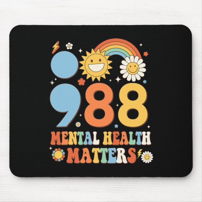 Retro Groovy 988 Mental Health Matters Suicide Pre Mouse Pad (Front)