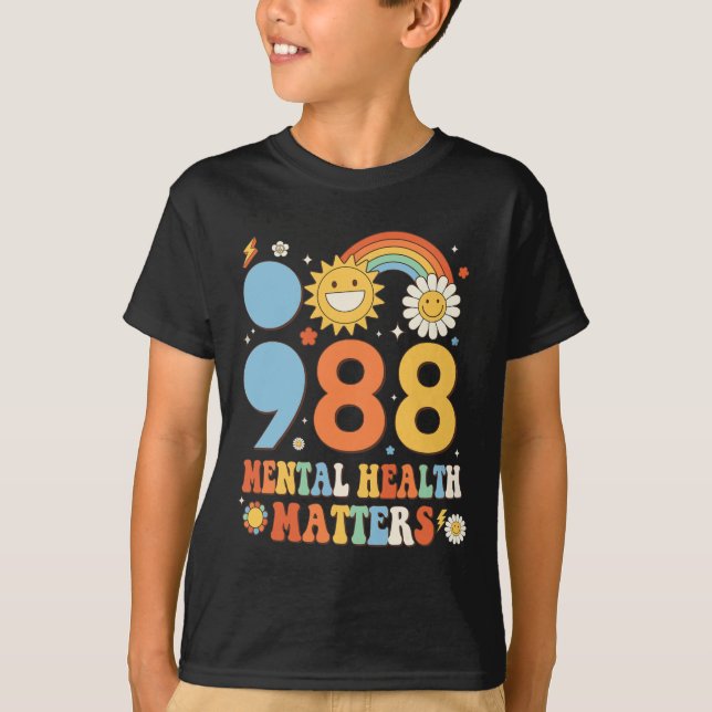Retro Groovy 988 Mental Health Matters Suicide Pre T-Shirt (Front)