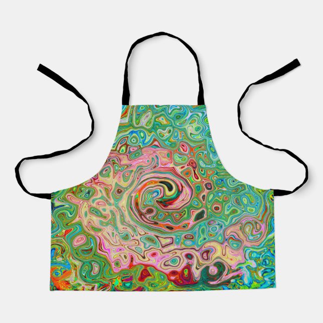 Retro Groovy Abstract Colourful Rainbow Swirl Apron (Front)