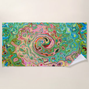 Retro Groovy Abstract Colourful Rainbow Swirl Beach Towel