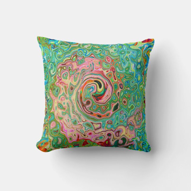 Retro Groovy Abstract Colourful Rainbow Swirl Cushion (Front)