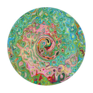 Retro Groovy Abstract Colourful Rainbow Swirl Cutting Board