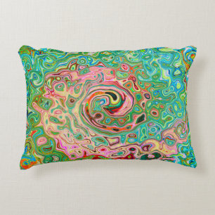 Retro Groovy Abstract Colourful Rainbow Swirl Decorative Cushion