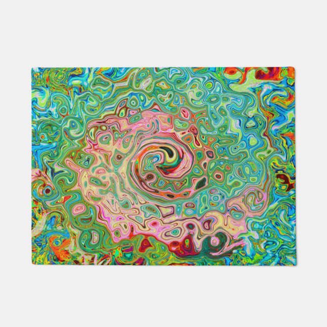 Retro Groovy Abstract Colourful Rainbow Swirl Doormat (Front)