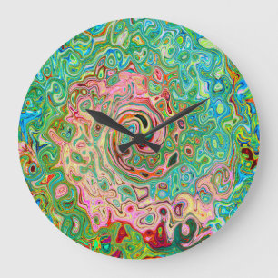 Retro Groovy Abstract Colourful Rainbow Swirl Large Clock