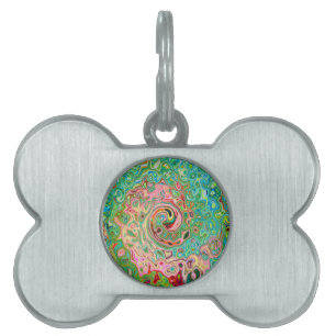 Retro Groovy Abstract Colourful Rainbow Swirl Pet ID Tag