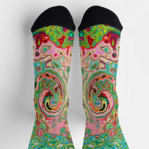 Retro Groovy Abstract Colourful Rainbow Swirl Socks