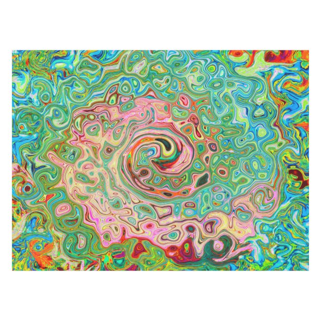 Retro Groovy Abstract Colourful Rainbow Swirl Tablecloth (Front (Horizontal))