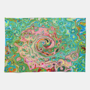 Retro Groovy Abstract Colourful Rainbow Swirl Tea Towel