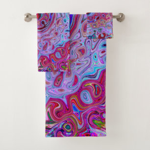 Retro Groovy Abstract Lavender and Magenta Swirl Bath Towel Set
